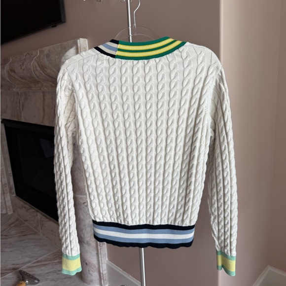 Lacoste Women’s Heritage V-Neck Cotton Blend Cable Knit Sweater - Picture 2 of 2